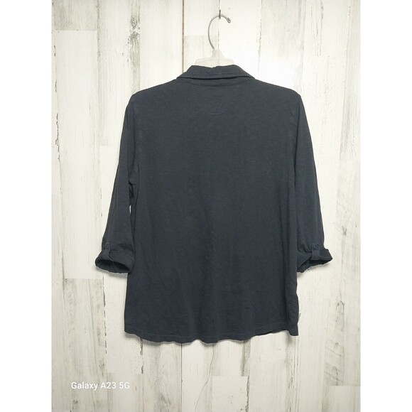 Eddie Bauer Women's Large Blue Quarter Button Collared Polo Long Sleeve Roll-Up - Picture 5 of 7